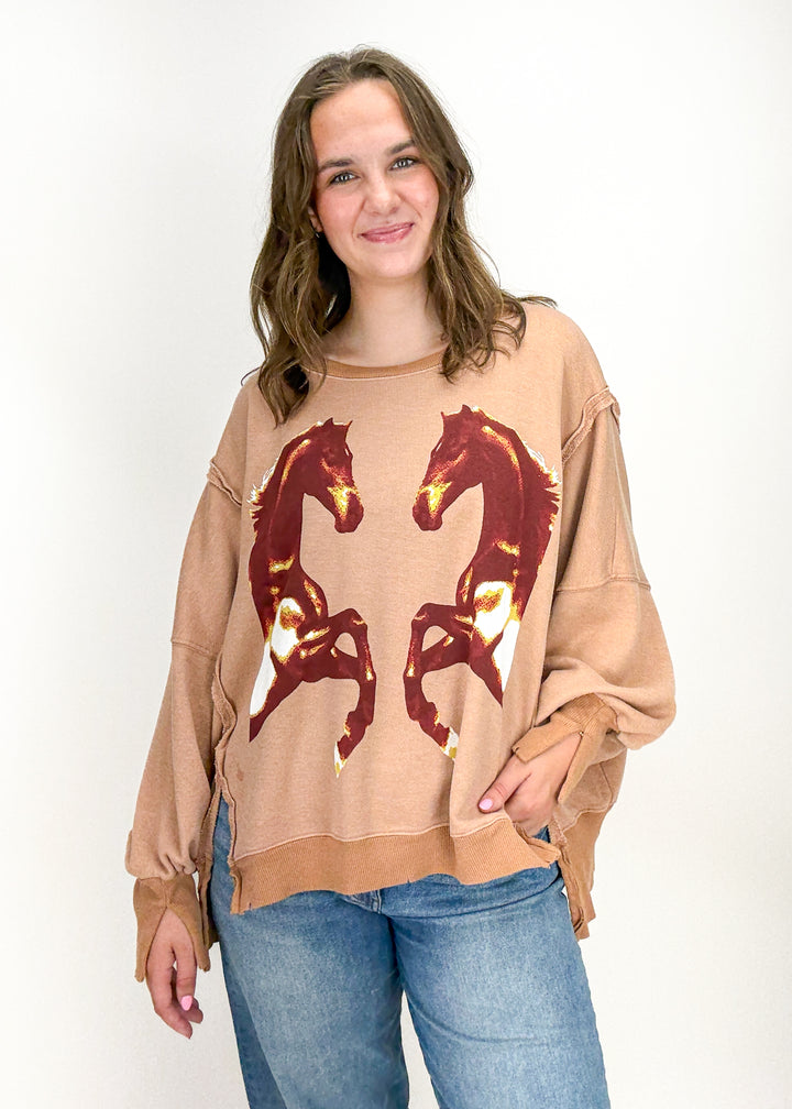 Free People Graphic Camden Pullover - Mirrored Horses