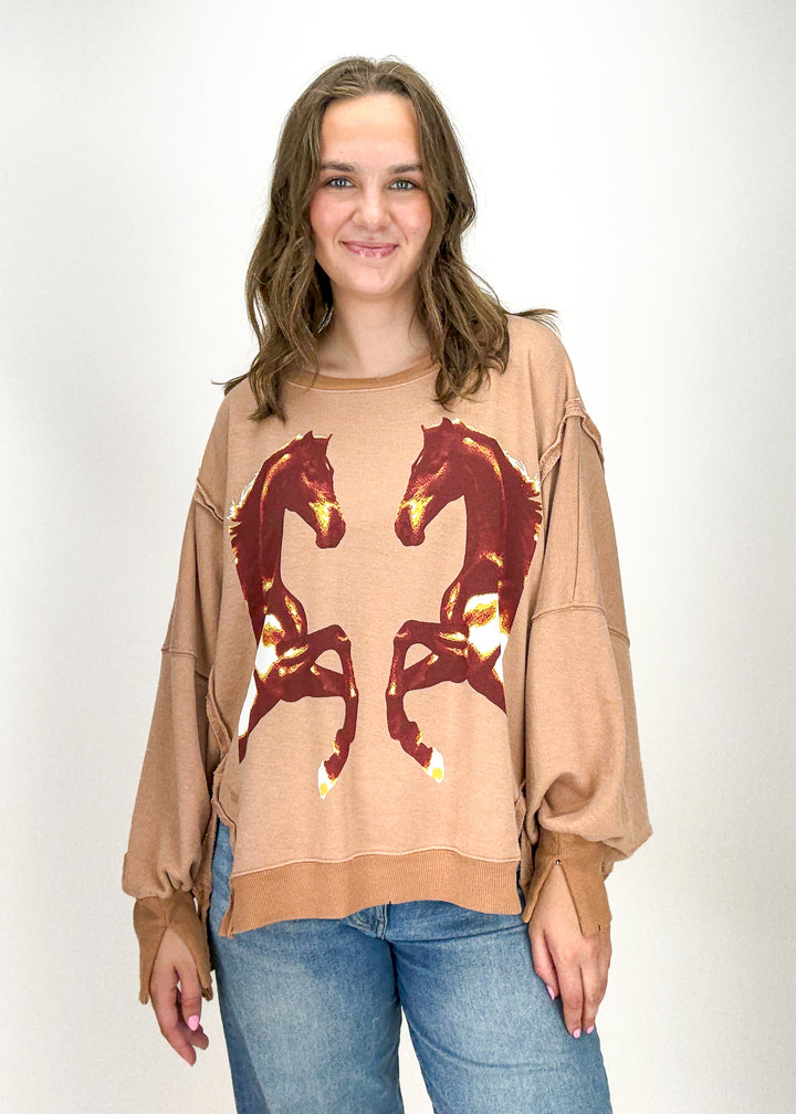 Free People Graphic Camden Pullover - Mirrored Horses
