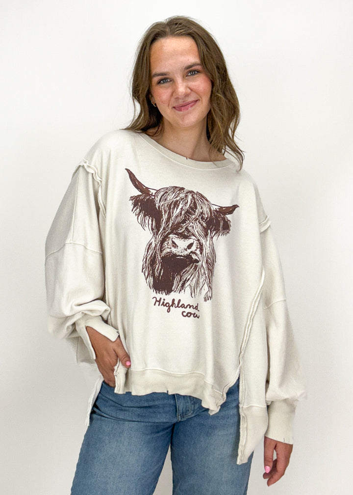 Free People Graphic Camden Pullover - Highland Cow Combo