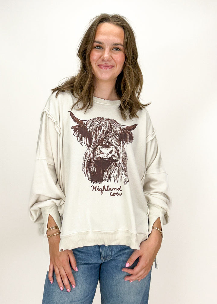 Free People Graphic Camden Pullover - Highland Cow Combo
