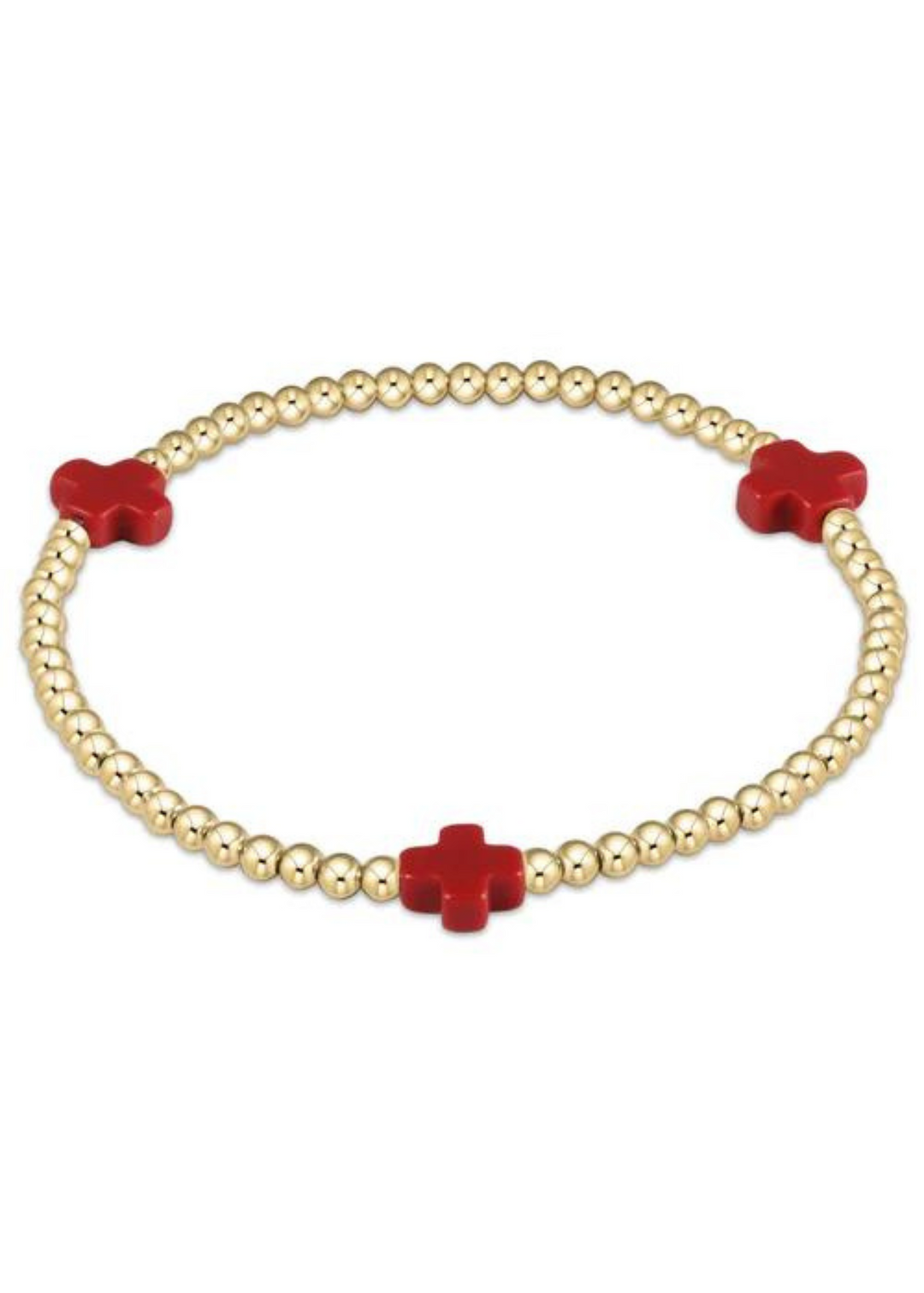 Signature Cross Gold Pattern 3mm Bead Bracelet - Red