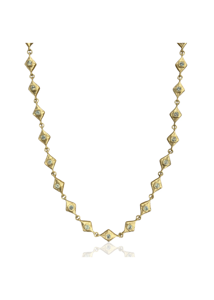 Women's gold diamond shaped tennis necklace with round CZ accents