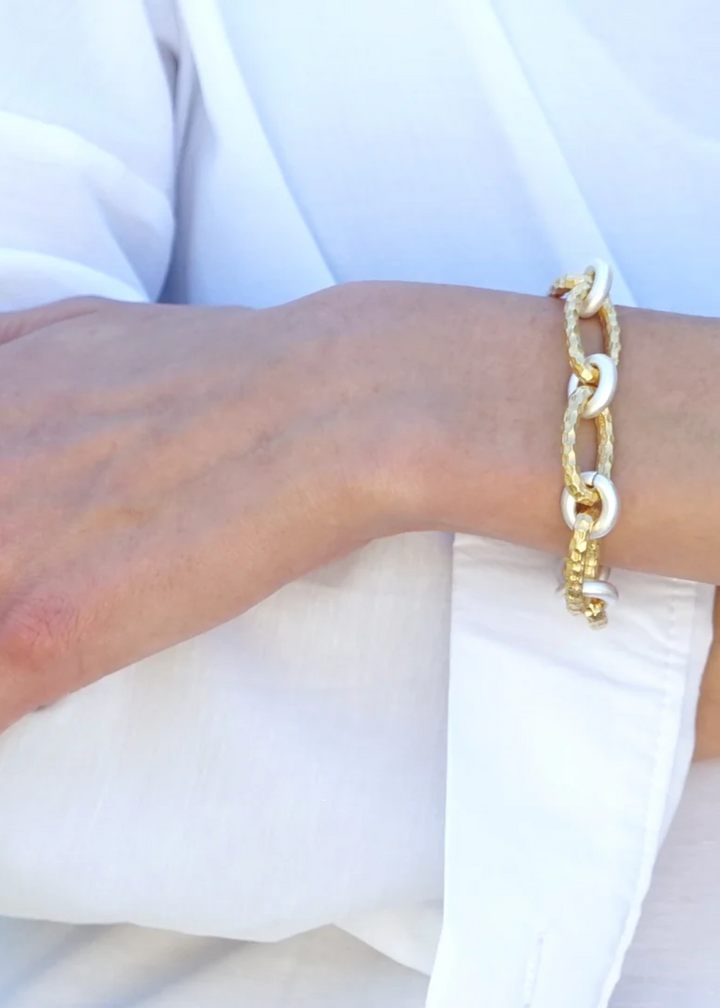 Tat2 Designs Gold Two-Toned Ravelle Hammered Chain Bracelet