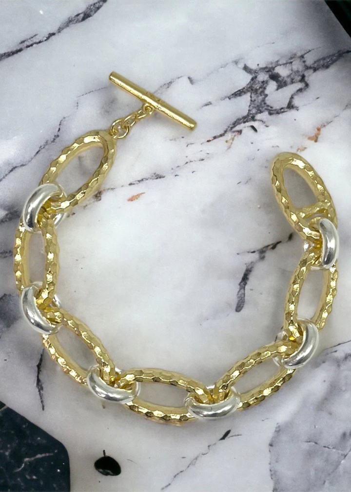 Tat2 Designs Gold Two-Toned Ravelle Hammered Chain Bracelet