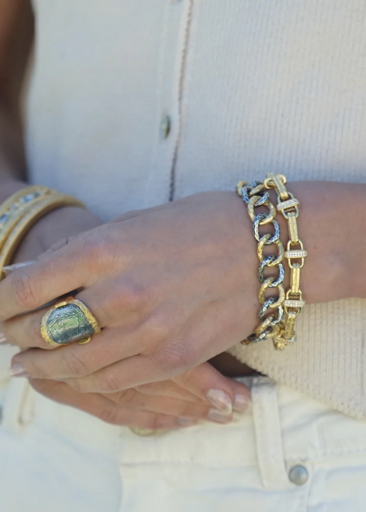 Tat2 Designs Two Tone Mini Chariot Hammered Link Bracelet