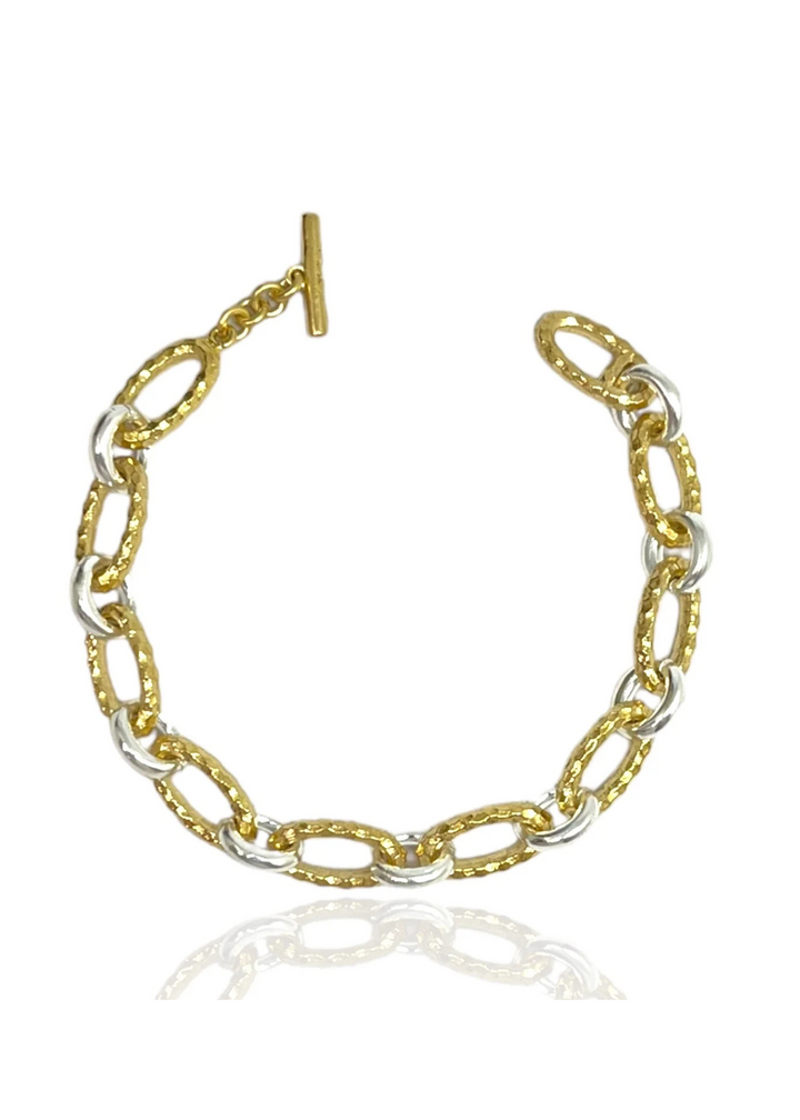 Tat2 Designs Two-Toned Ravelle Hammered Chain Bracelet on a white background