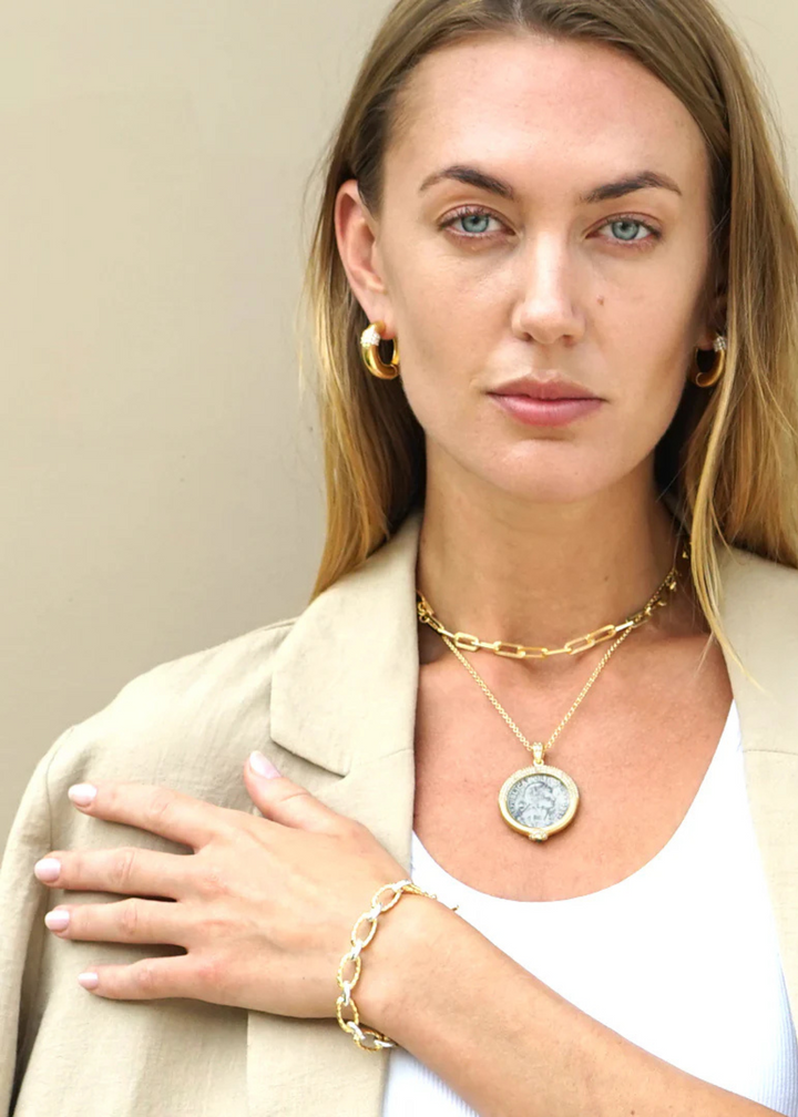 Tat2 Designs Gold Two-Toned Ravelle Thin Hammered Chain Bracelet