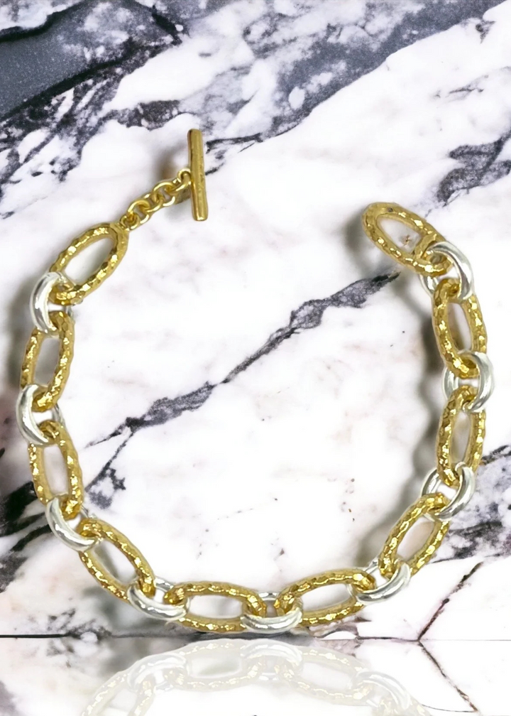 Tat2 Designs Gold Two-Toned Ravelle Thin Hammered Chain Bracelet