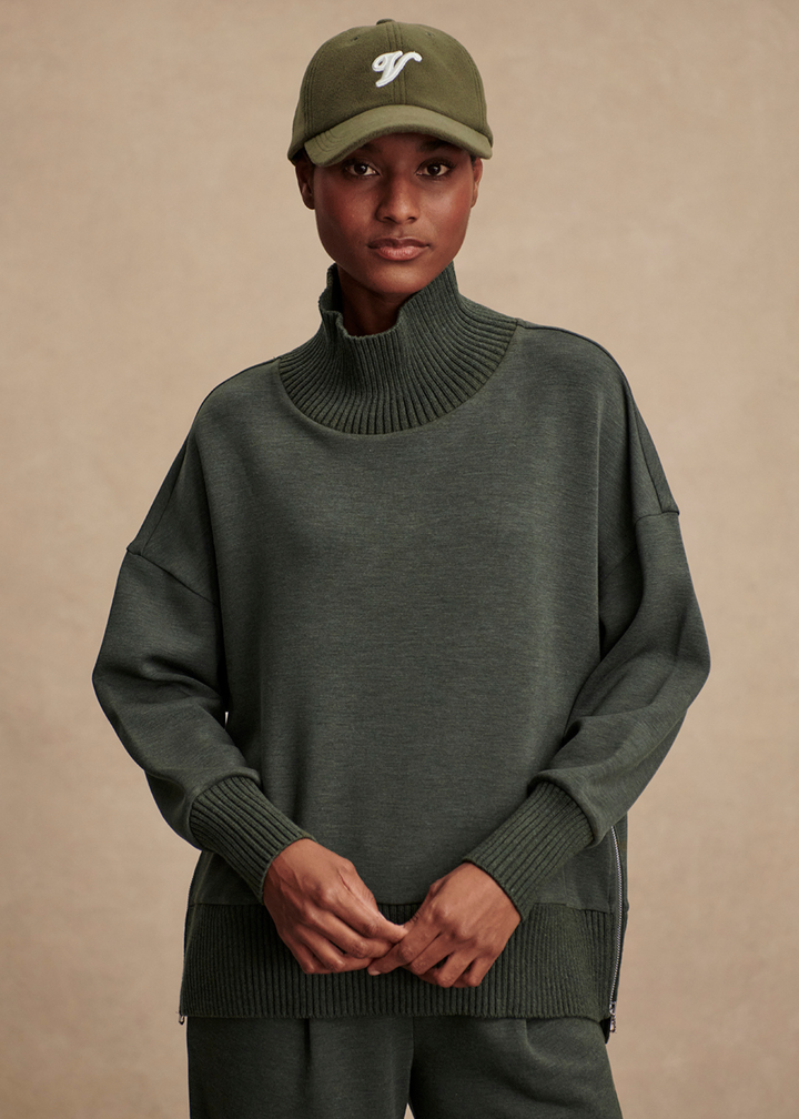 Varley Barker High Neck Sweat - Olive Marl