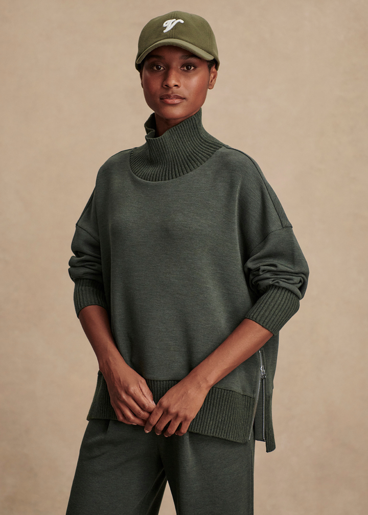 Varley Barker High Neck Sweat - Olive Marl