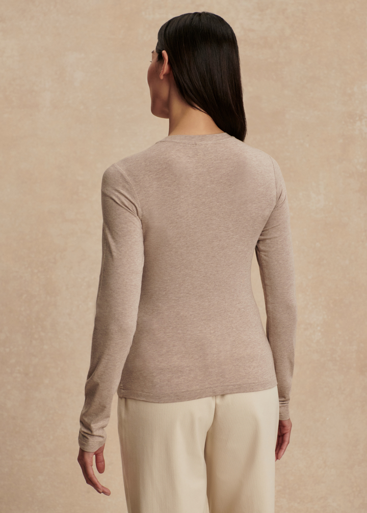 Varley Edna Long Sleeve Fitted Tee - Taupe Marl
