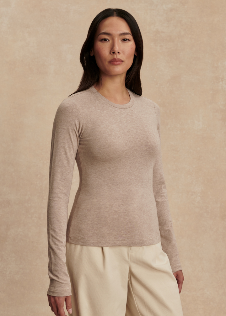 Varley Edna Long Sleeve Fitted Tee - Taupe Marl