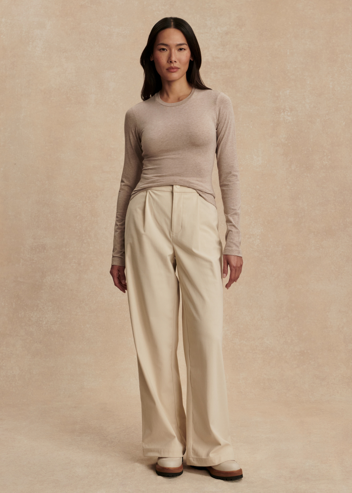 Varley Edna Long Sleeve Fitted Tee - Taupe Marl