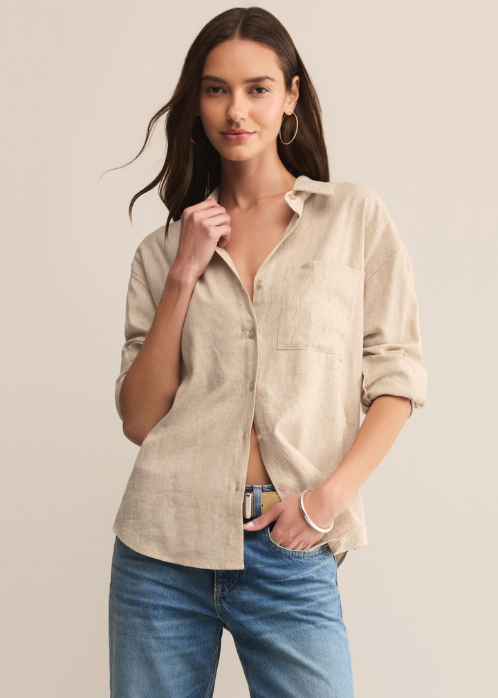 Z Supply Alfie Button Up Shirt in Flax
