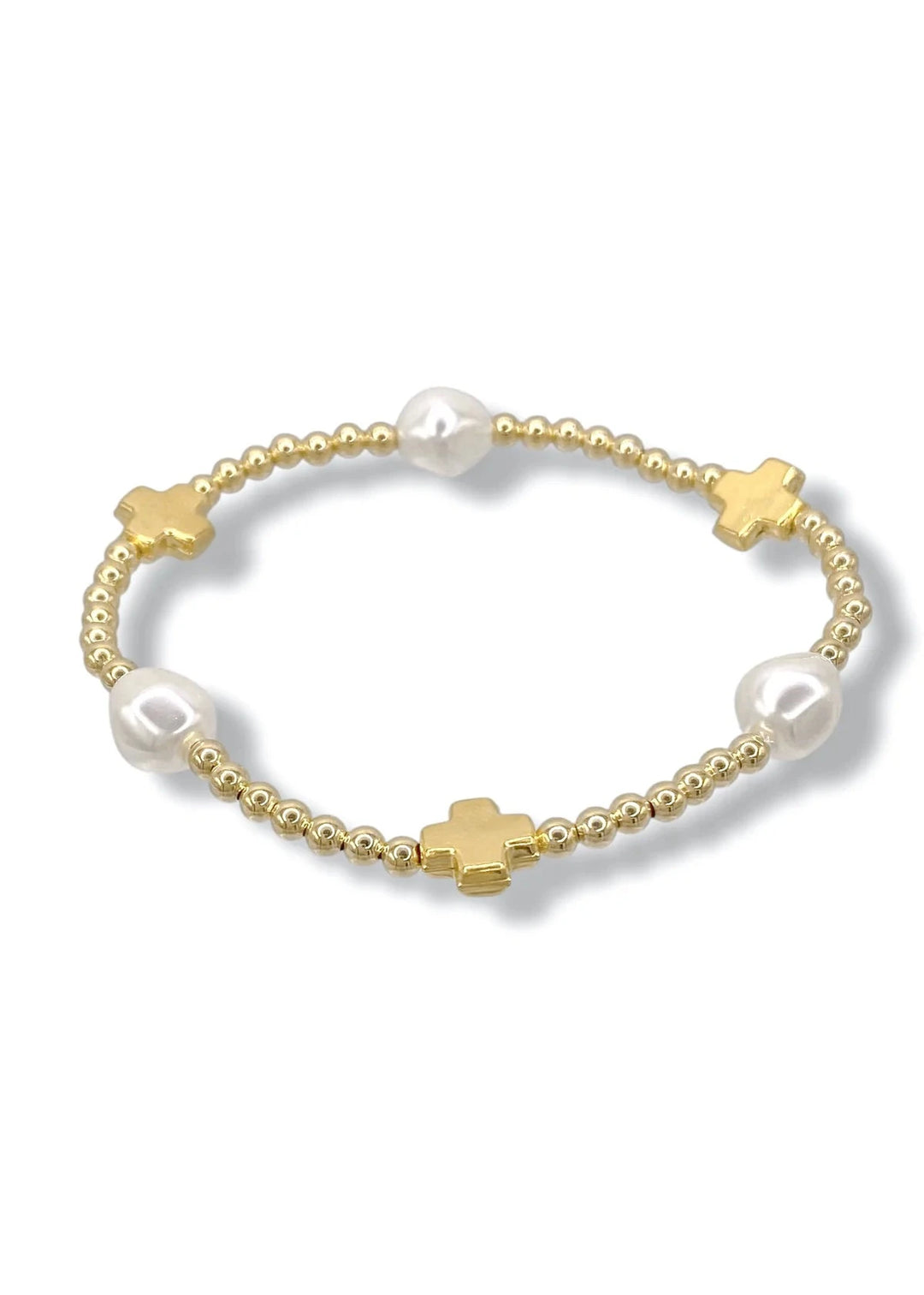 enewton Design Signature Cross Admire Pearl Pattern 3mm Bead Bracelet - Gold