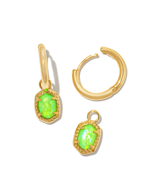 *BOUTIQUE EXCLUSIVE*  Scott Daphne Framed Huggie Earrings - Gold/Bright Green Kyocera Opal