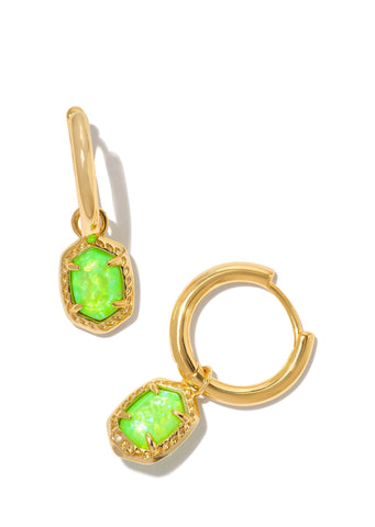 *BOUTIQUE EXCLUSIVE*  Scott Daphne Framed Huggie Earrings - Gold/Bright Green Kyocera Opal