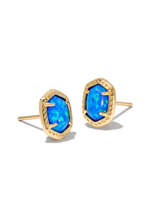 *BOUTIQUE EXCLUSIVE*  Scott Daphne Framed Stud Earrings - Gold/Bright Blue Kyocera Opal