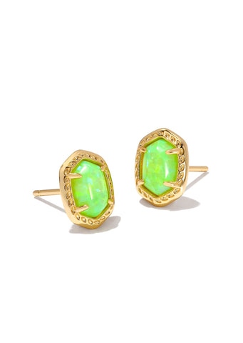 *BOUTIQUE EXCLUSIVE*  Scott Daphne Framed Stud Earrings - Gold/Bright Green Kyocera Opal