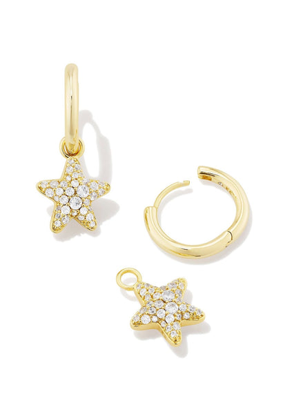 Kendra Scott Jae Star Pave Huggie Earrings - Gold/White Crystal