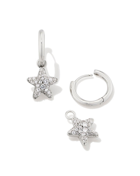 Kendra Scott Jae Star Pave Huggie Earrings - Rhodium/White Crystal