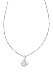 Dira Crystal Short Pendant Necklace - Rhodium/White Crystal