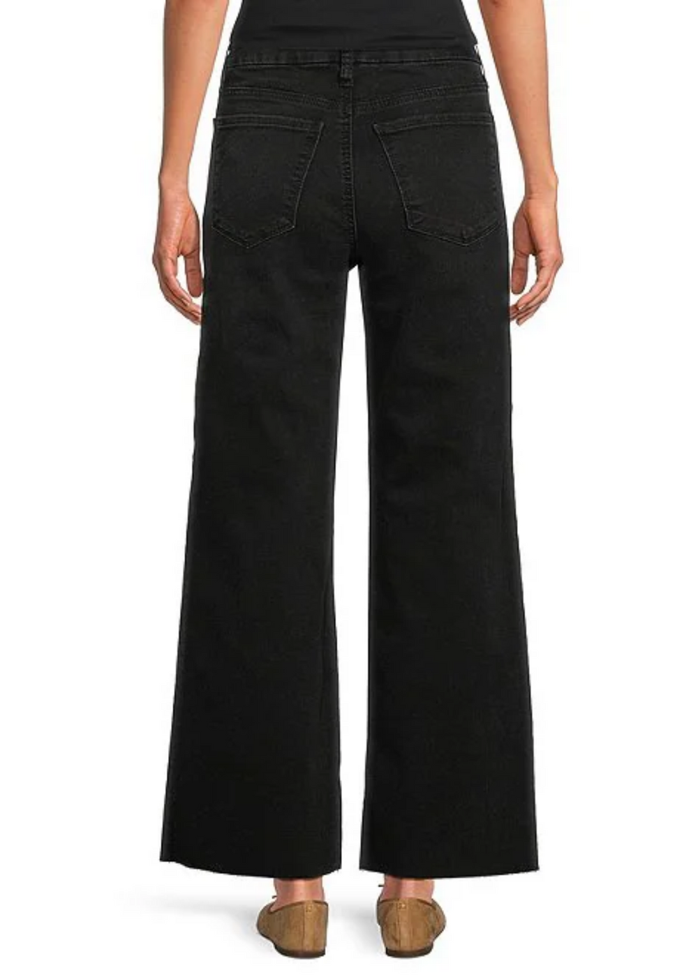 Black wide-leg cropped jeans shown from the back on a model, featuring a high waist, back pockets, and a straight-to-cropped leg.