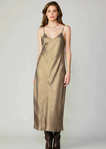 gold metallic cami slip dress with monochrome diagonal stripe details 