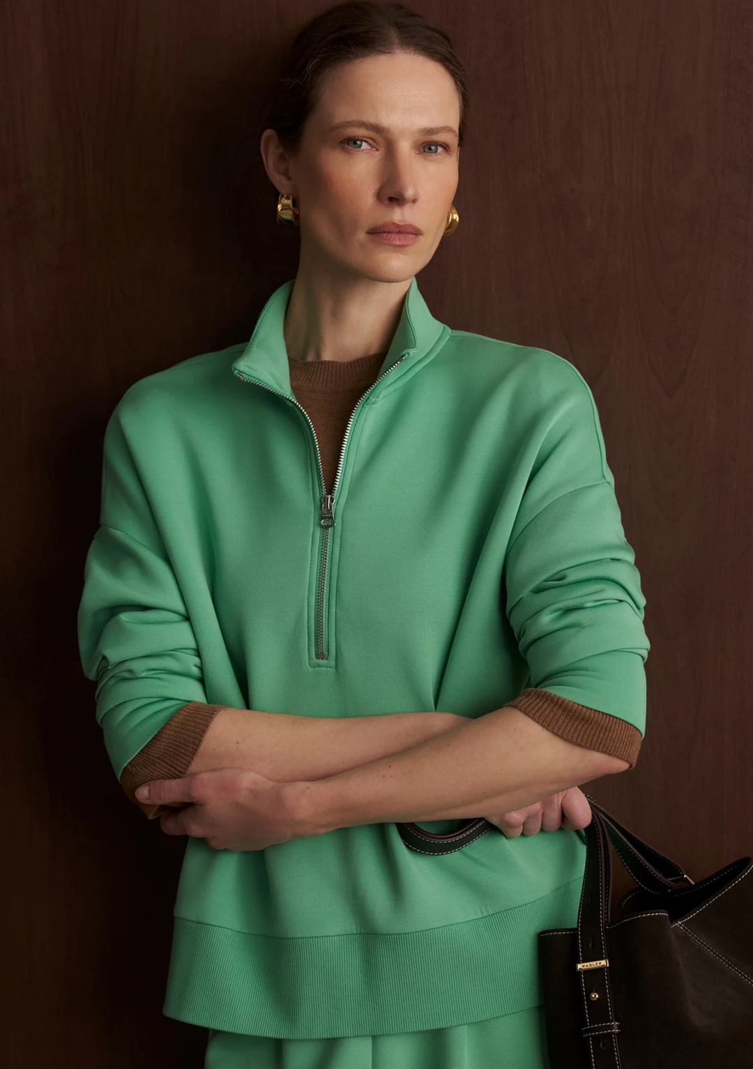 Varley Mavis Mock Neck Sweat - Green Spruce