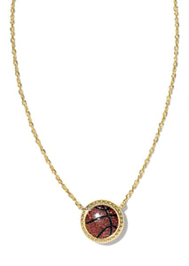 Basketball Short Pendant Necklace - Gold/Orange Goldstone