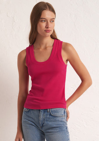 bright pink scoop neck ribbed tank top