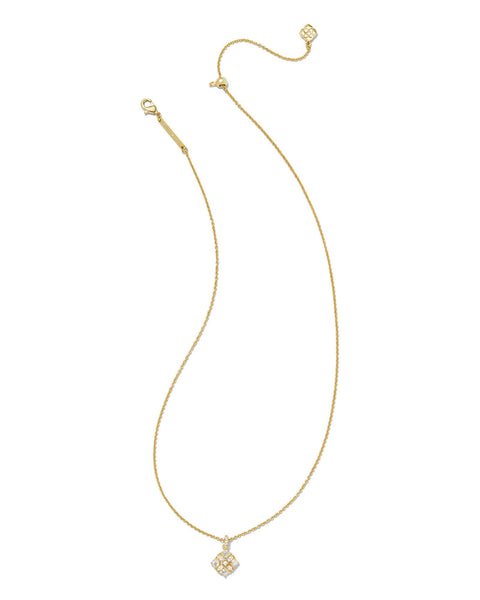 Dira Crystal Short Pendant Necklace - Gold/White Crystal