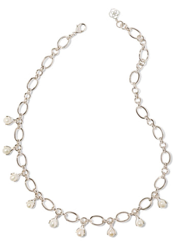 Ashton Pearl Chain Necklace - Rhodium/White Pearl