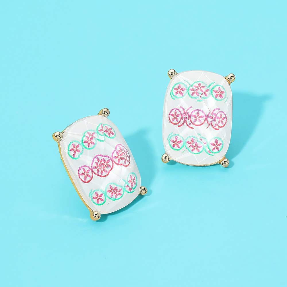 Rectangular Mahjong Tile Cluster Stud Earrings - 3