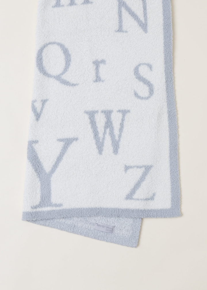 Blue and white ABC pattern blanket