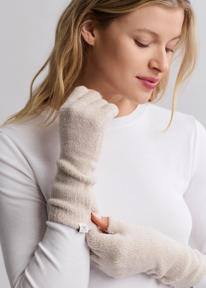 Barefoot Dreams CozyChic Lite Fingerless Gloves - Stone