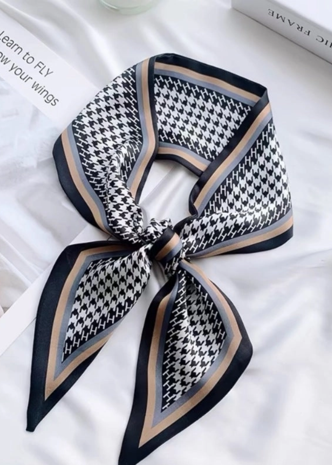Black and white houndstooth print scarf