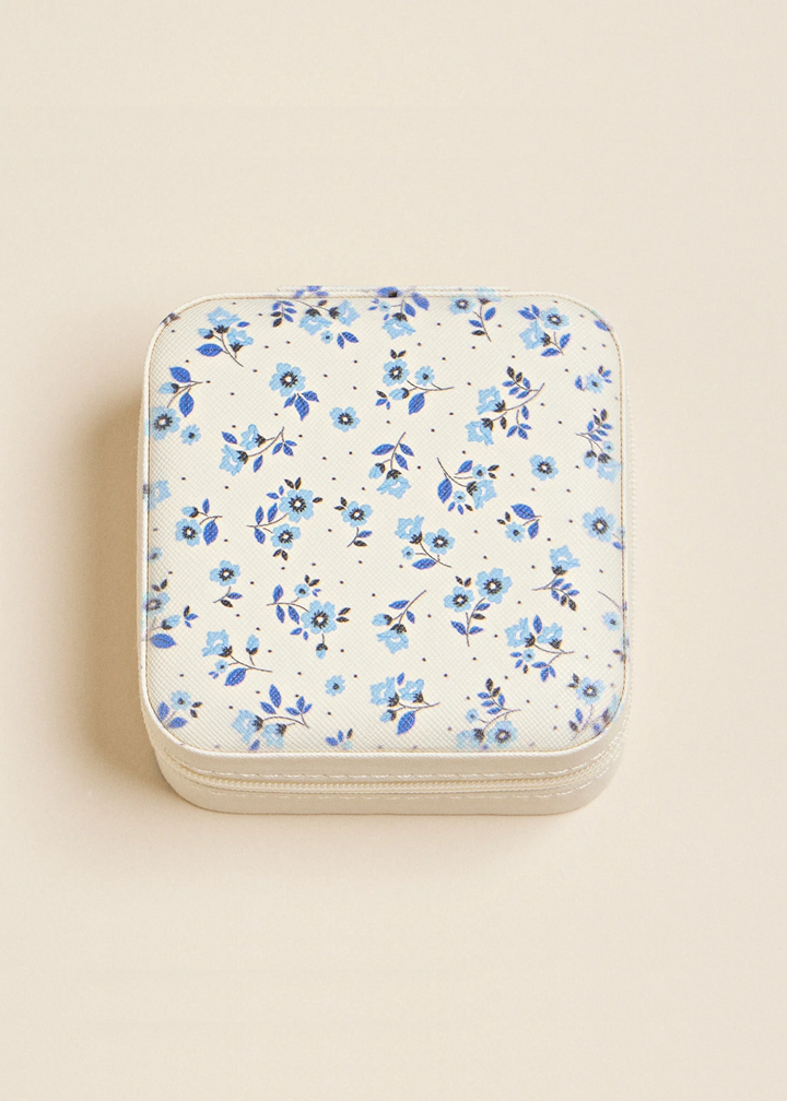 Blue Flower Pattern Travel Jewelry Box