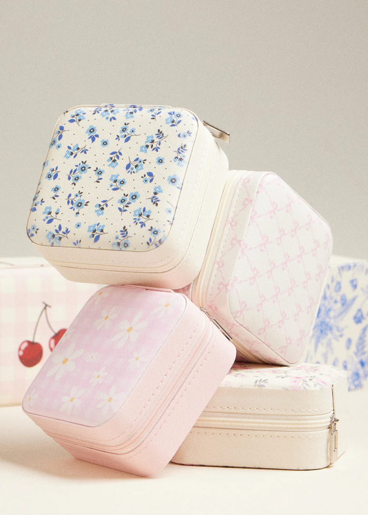 Blue Flower Pattern Travel Jewelry Box