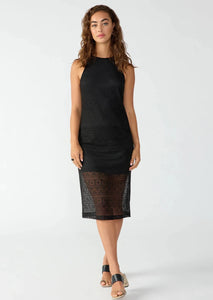 Black halter midi dress with semi sheer crochet bottom