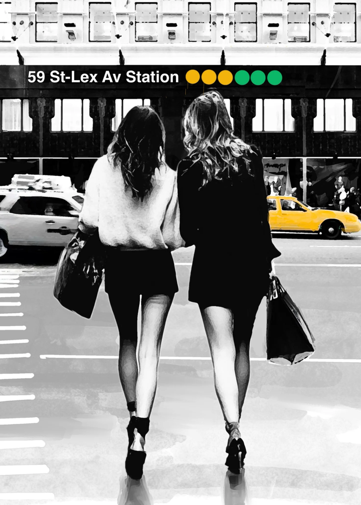 Graphic of two women walking on a city street