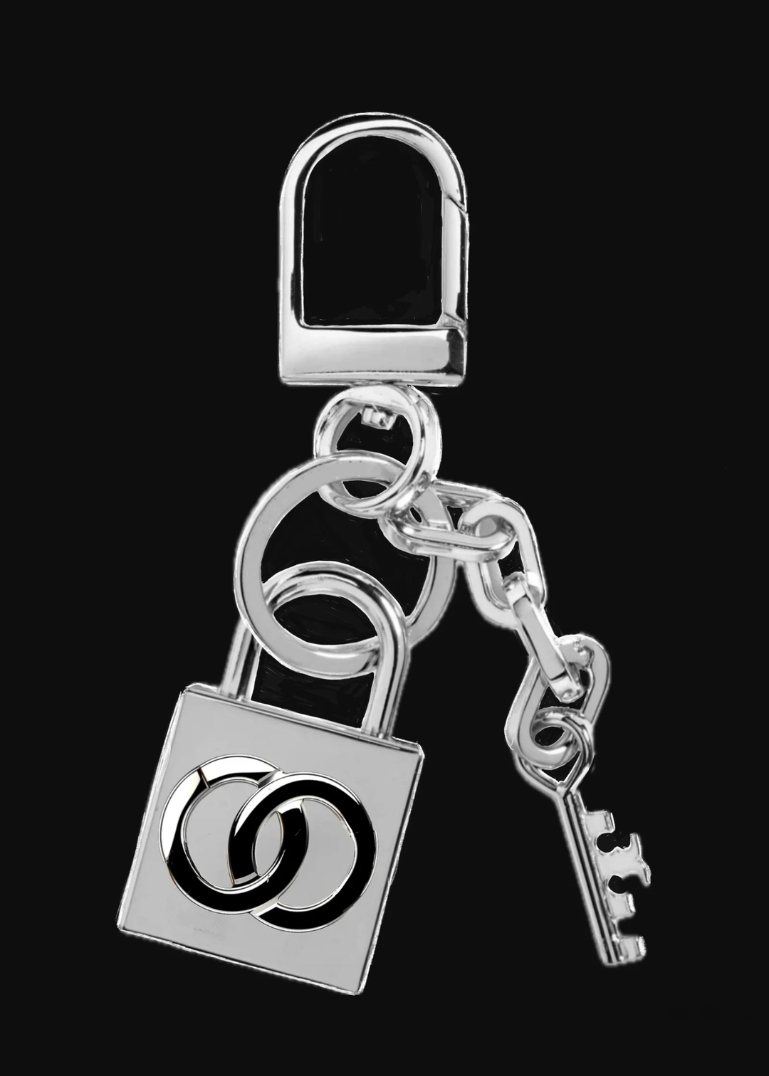 Black and white graphic of a lock and key