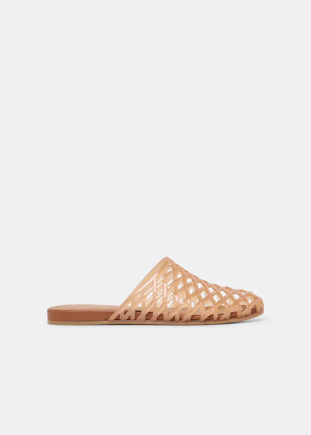 Light brown jelly slip on sandal on a white background