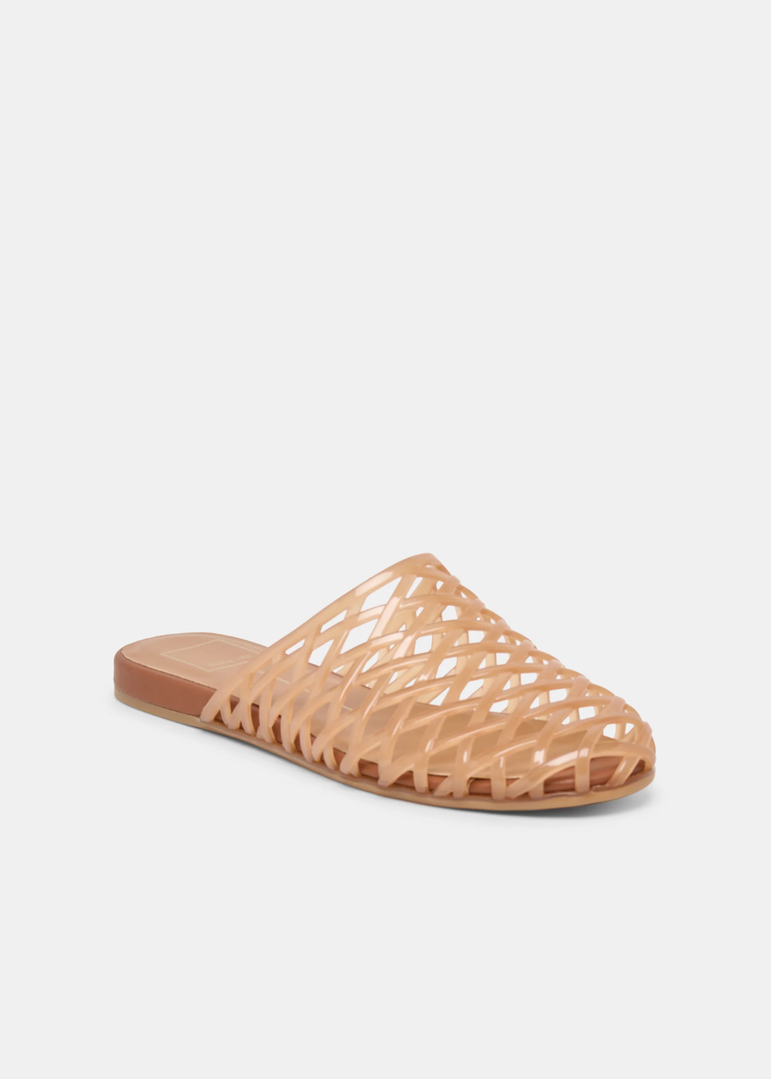 Light brown jelly slip on sandal on a white background