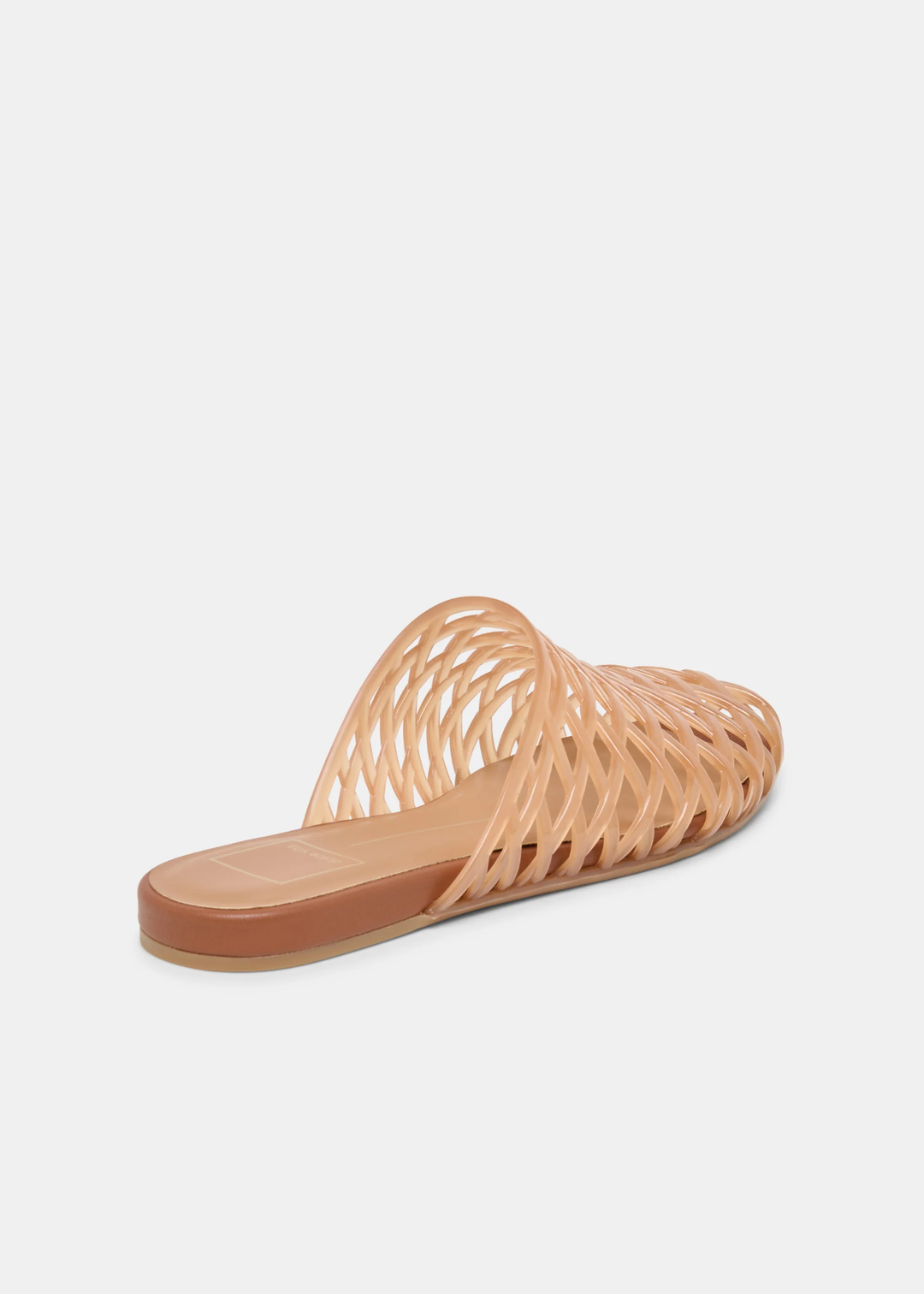 Light brown jelly slip on sandal on a white background