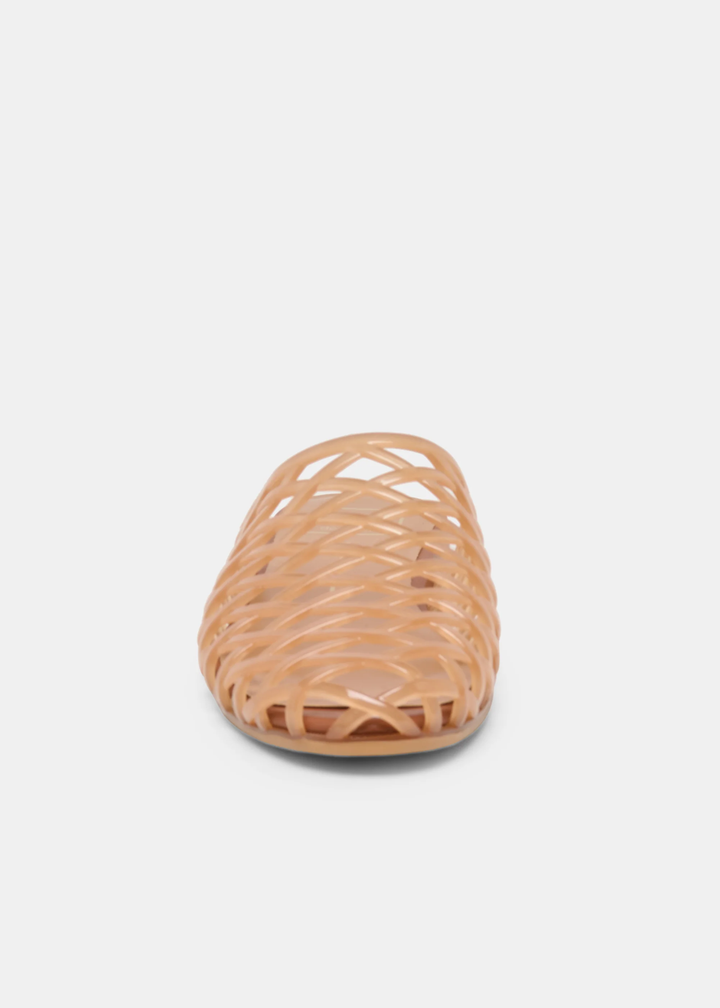 Light brown jelly slip on sandal on a white background