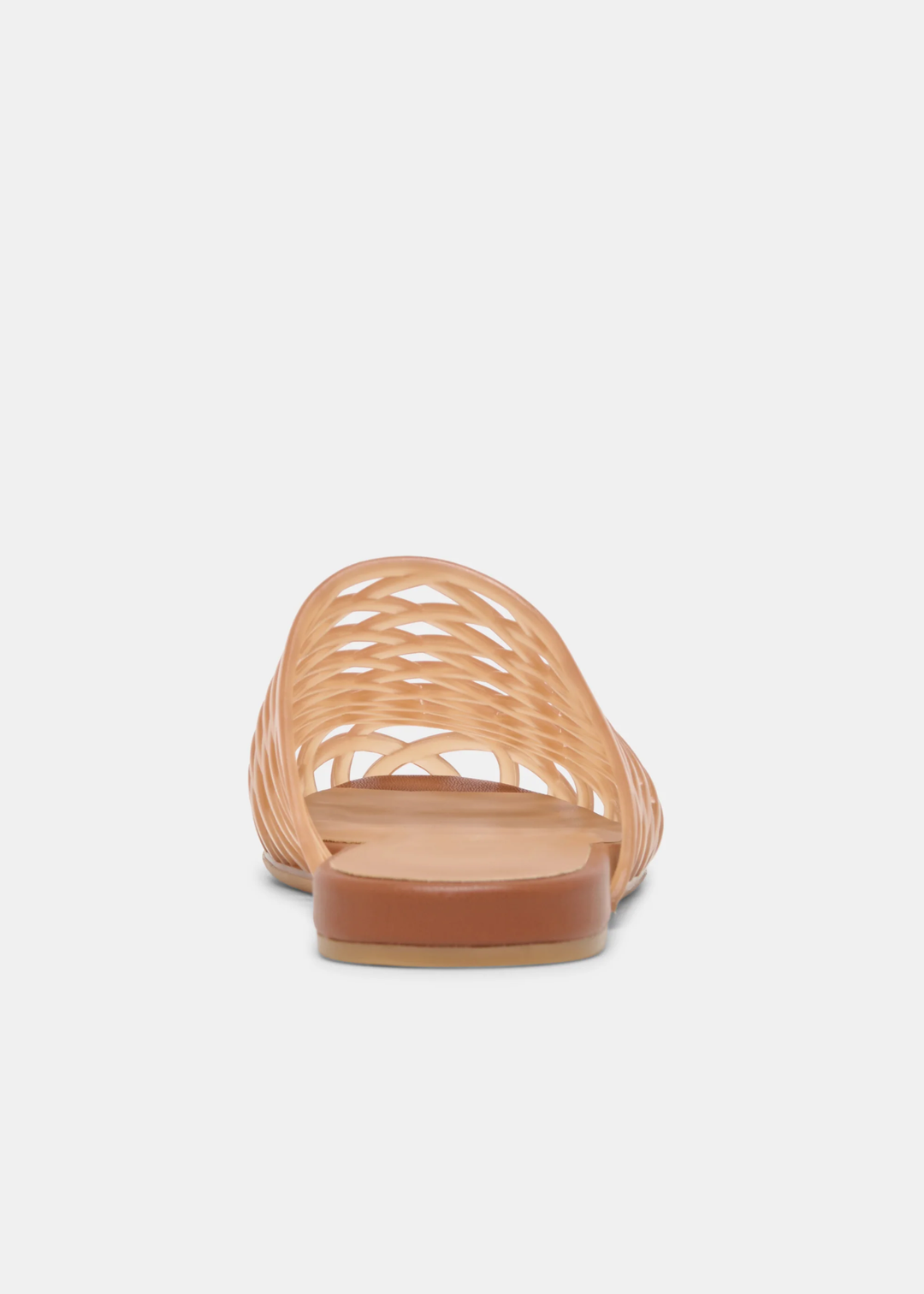 Light brown jelly slip on sandal on a white background