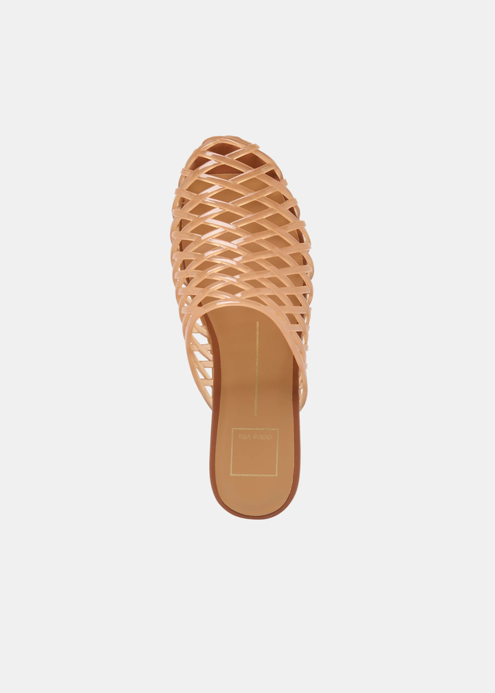 Light brown jelly slip on sandal on a white background