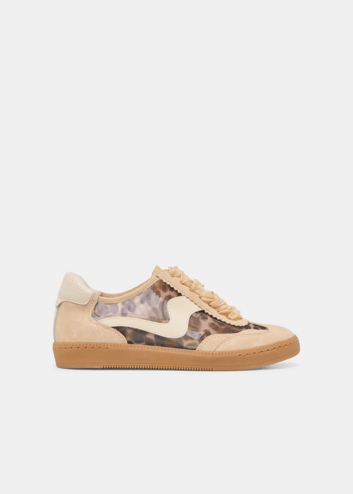 Dolce Vita mesh leopard print sneakers with tan suede and stitch details