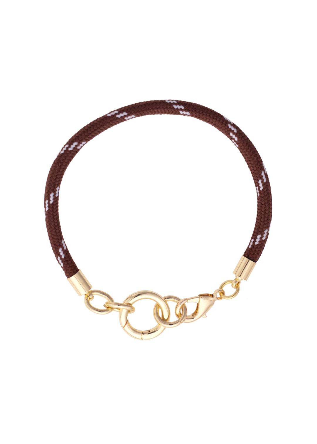 Brown paracord charm bracelet base with a gold clasp on a white background